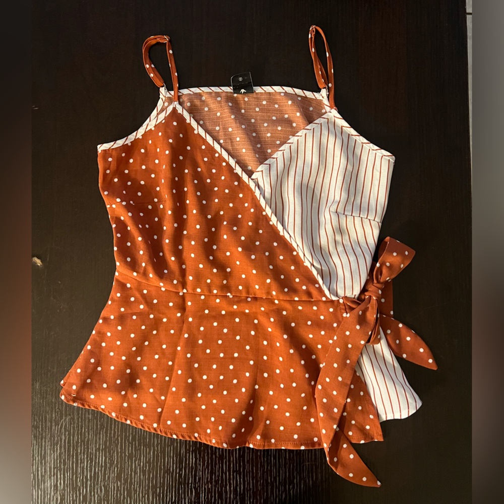 Terracotta and White Polka Dot Top